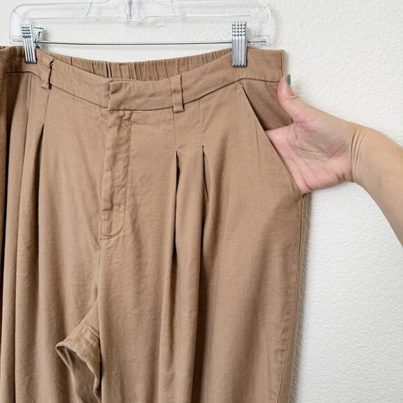 [Anthropologie] Maeve Brown Avery Pleated Linen Wide Leg Trousers Size Large L - Picture 6 of 12